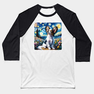 Starry Papillon Portrait - Dog Portrait Baseball T-Shirt